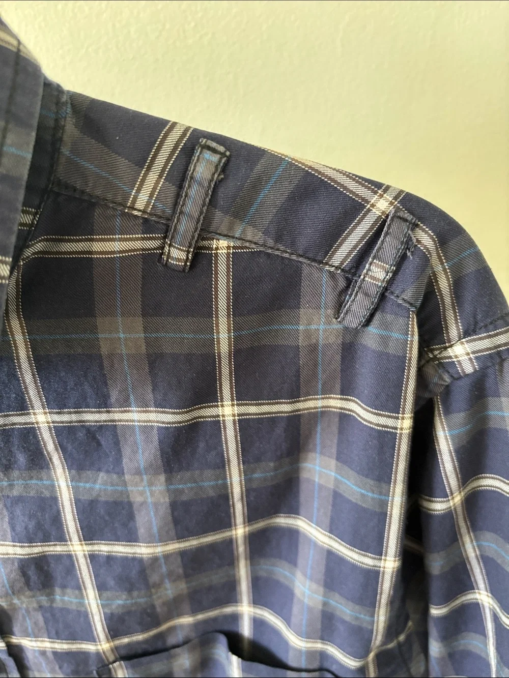 Men's Casual Blue Plaid Button-Down Shirt by Banana Republic
